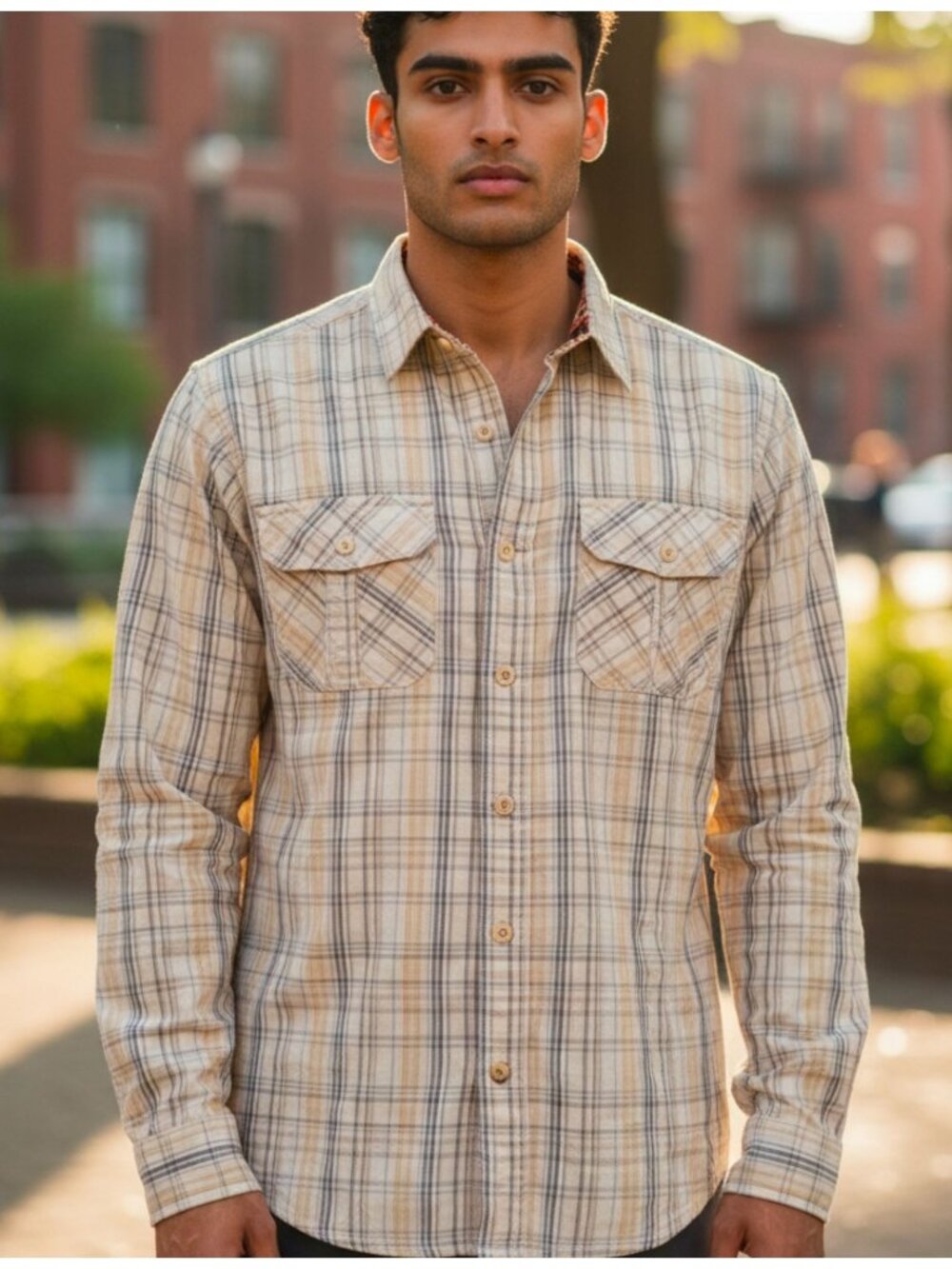 Buffalo David Bitton Mens Plaid Button-Up Shirt With Floral Contrast Lining M Be